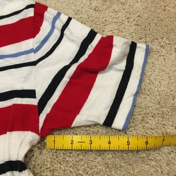 Preppy Cotton Nautical Striped Tie Up Collar Half Sleeve Tee - Picture 14 of 15